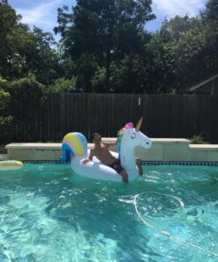 dreambuilderToy Giant Inflatable Unicorn Pool Float, 9 Feet Long , Unicorn Pool Float Floatie Ride On Large raft Summer Beach Pool Party Lounge for Kids and Adults (Unicorn Float) 27 81vsQ2d IDL
