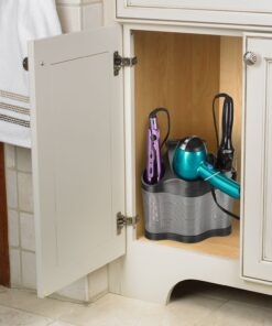 Polder Style Station, Organization for Styling Tools: Hair Dryers,Curling Irons, Straighteners, Brushes, Hang Over Towel Rack, Store Undersink or in Drawer, Black and Silver 36 81vsjeVa4eL