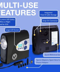 12V Air Compressor, PI Store Tire Inflator, Portable Tire Pump, Digital Air Pump With Pressure Gauge, Auto-Shut Off, LED Light For Car Tires, Bicycle, Camping Equipment, and Inflatables Pumping Use 36 81vswXg749L