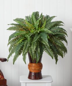 Nearly Natural 6628 Boston Fern with Bamboo Vase Decorative Silk Plant, Green 12" x 12" x 35" 6 81vvXaeAkL
