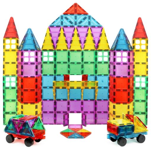 Magnet Build 100-Piece Extra Strong Magnetic Tiles Set - Magnets for Kids, 3D Tile Assorted Shapes & Colors, STEM Learning Toys for Ages 3+, Ideal Gift for Creative & Educational Play, Building Blocks 100Piece