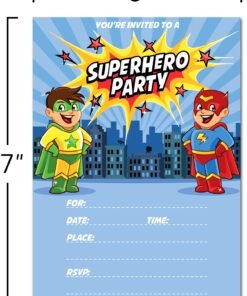 30 Superhero Birthday Invitations with Envelopes (30 Pack) - Kids Birthday Party Invitations for Boys or Girls 7 81vyB4BLJQL