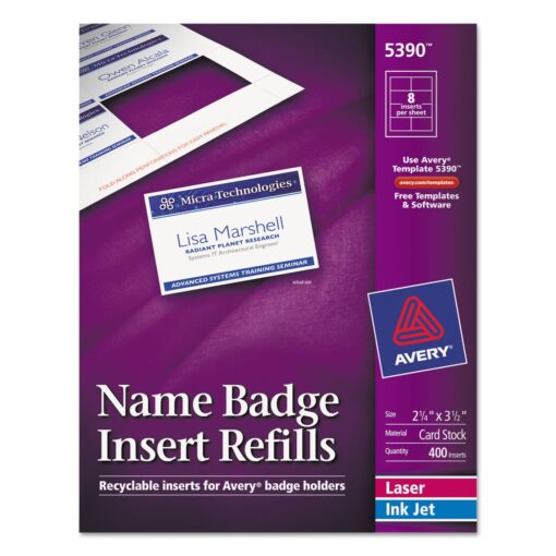 Avery Name Badge Inserts, Print or Write, 2-1/4 Inch x 3-1/2 Inch, 400 Card Stock Refills (5390), White 1