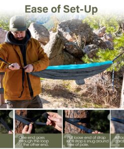 Kootek Camping Hammock Double & Single Portable Hammocks Camping Accessories for Outdoor, Indoor, Backpacking, Travel, Beach, Backyard, Patio, Hiking Grey & Sky Blue Large 32 81vydAglySL