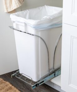 Alternative view of Household Essentials Glidez Chrome-Plated Steel Pull-Out/Slide-Out Discreet Single 9 Gallon Plastic Trash Can for Under Cabinet Use - Fits Standard Size Cabinet, Chrome and White 9 Gallon - Single Trash Can