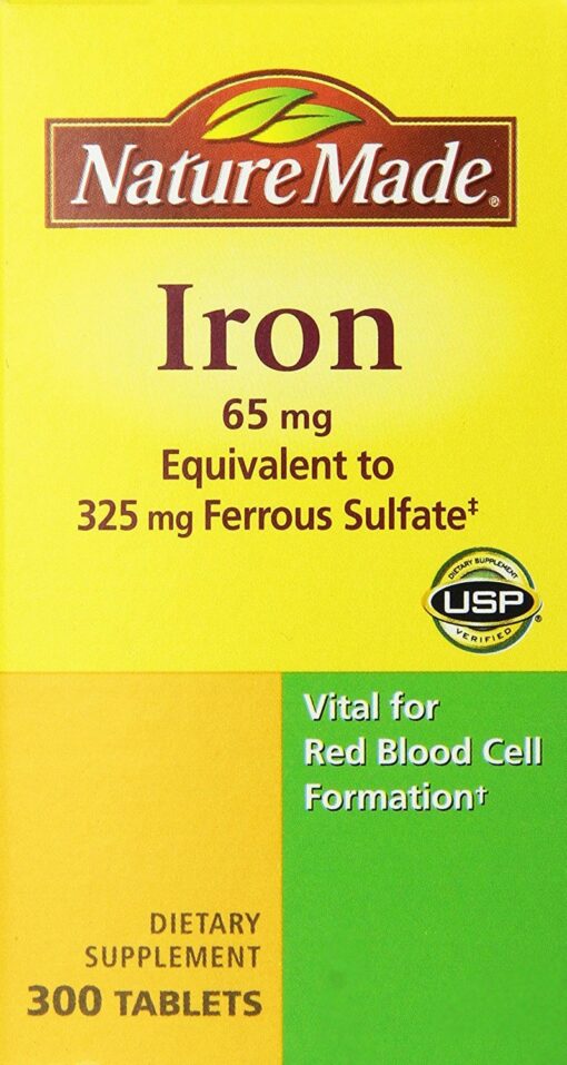 Nature Made Iron 65mg, Equivalent to 325 mg Ferrous Sulfate - 300 Tablets 300 Count (Pack of 1)