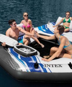 Intex Blue Tropic Inflatable 5 Person Raft or Swimming Pool Island Water Floating Lounger Raft with Backrests, Built in Cooler, and 4 Cupholders 23 81w2Y4Q2rgL