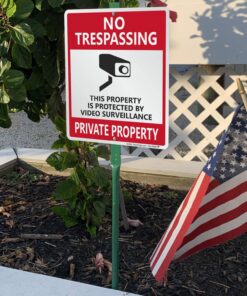 SmartSign "No Trespassing - This Property Is Protected By Video Surveillance, Private Property" LawnBoss® Sign | 10" x 12" Aluminum Sign With 3' Stake 9 81w4SNIj L