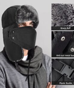 mysuntown Winter Hats for Women Men 2023, 22-24″ Winter Hat Hunting Trapper Hat Ushanka Ear Flap Chin Strap w/Windproof Mask Large Black 50 81w4YxuXNdL