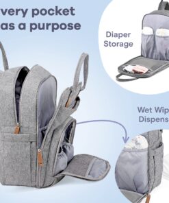 RUVALINO Diaper Bag Backpack, Multifunction Travel Back Pack Maternity Baby Changing Bags, Large Capacity, Waterproof and Stylish, Gray 37 81w8v4Y FIL