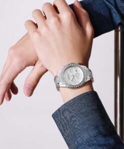 FANMIS Luxury Unisex Pave Floating Crystal Diamonds Calendar Digital Quartz Watch Business Dress Watch Luminous Pointer with Stainless Steel Link Bracelet silver 26 81wCb3 zkL