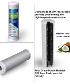 10" Clear Standard Transparent Whole House Water Filter System with Presser Relief Button, 3/4” Inlet/Outlet Brass Port & 5 Micron Block Activated Carbon Cartridge, Meets NSF Standards & Regulations 12 81wN9zA5KzL