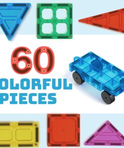 Alternative view of Magnet Build 60-Piece Extra Strong Magnetic Tiles Set - Magnets for Kids, 3D Tile Assorted Shapes & Colors, STEM Learning Toys for Ages 3+, Ideal Gift for Creative & Educational Play, Building Blocks 60 Piece