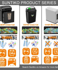 Suntiko Paper Shredder, 18-Sheet Cross Cut Level P-4, Shred Paper/Credit Card/CD, with Large Pull Out Bin,Insert Auto Jam Proof System Shredder for Home&Office 41 81wVYapr1fL
