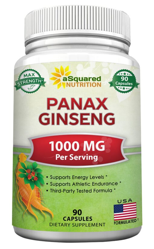 aSquared Nutrition Natural Korean Panax Ginseng (1000mg Max Strength)-90 Capsules Root Extract Complex (Red & White), High Dosage Ginsenosides in Seeds, Asian Powder Supplement,Tablet Pills for Energy