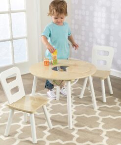 KidKraft Wooden Round Table & 2 Chair Set with Center Mesh Storage - Natural & White, Gift for Ages 3-6 20 81wdy6p29nL