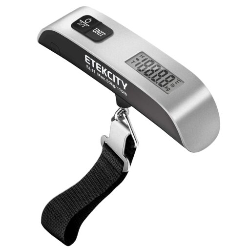 Etekcity Luggage Scale, Travel Essentials, Digital Weight Scales for Travel Accessories, Portable Handheld Scale with Temperature Sensor, 110 Pounds, Battery Included, Silver Ash Silver