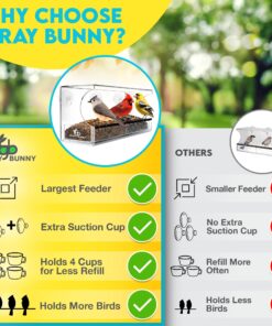 Extra Large Window Bird Feeders for Outside - Clear Bird Feeders for Viewing - Extra Strong Suction Cup Bird Feeder Window - Drainage Holes, Detachable Large Seed Tray, and Rubber Perch for Wild Birds Rectangular 24 81wkoatqCYL