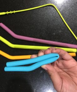 Softy Straws Wide Premium Reusable Silicone Drinking Straws + Patented Straw Squeegee - 9” Long With Curved Bend for 20/30/32oz Tumblers BPA Free Non Rubber, Flexible, Safe for Kids/Toddlers Assorted - Silicone 55 81wlGo0u2L