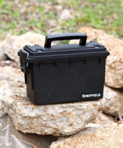 Sheffield 12629 Field Box, Ammo Storage Can and Water Resistant Ammo Can, Bullet Case Designed for Pistol, Rifle, or Shotgun Ammo Storage, Stackable and Lockable Ammo Box, Made in The USA, Black 44 81wnh5s7yDL