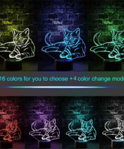 Christmas Gift Pet Cat 3D Illusion Birthday Present Beside Table Lamp, Gawell 16 Colors Changing Touch Switch Decoration Night Lamp with Remote Control Cat Lover Theme Toy 12 81wpb1BB3kL