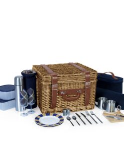 PICNIC TIME Romantic Canterbury Deluxe Wicker Picnic Basket Set for 2, with Blanket and Soft Cooler, One Size, Navy with Plaid 37 81wq3YrXwL