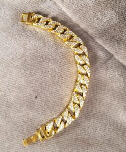 Mens Womens Cuban Link Bracelet Hip Hop Bracelet Stainless Steel Chain Bracelet Iced Out Curb Cuban 18k Gold Plated Bracelet With Clear Rhinestones (A-Gold) 32 81wuaMzivFL