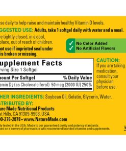 Nature Made Vitamin D3 2000 IU (50 mcg), Dietary Supplement for Bone, Teeth, Muscle and Immune Health Support, 250 Softgels, 250 Day Supply Unflavored 250 Count 18 81wwFPVYCJL