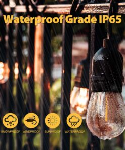 Foxlux String Lights - 48 ft LED Outdoor String Lights - Shatterproof, Waterproof Pergola Lights - 15 Hanging Sockets, Light Sensor, Edison Bulbs - Decor for Patio, Backyard, Garden, Bistro 29 81wyHiOx OL