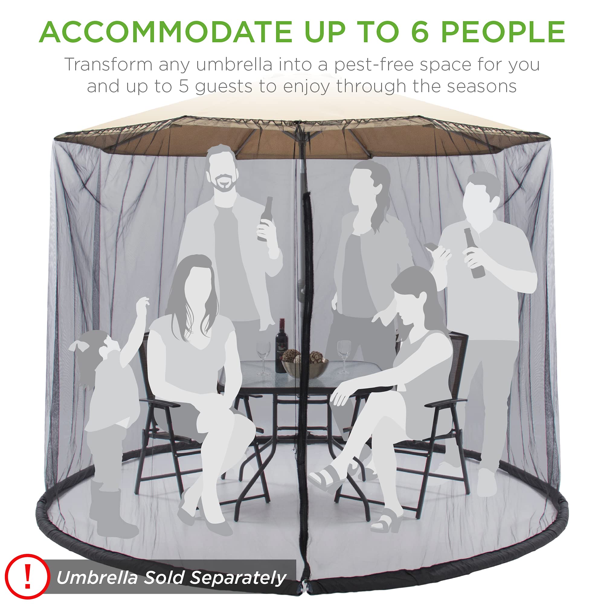 Best Choice Products 9ft Adjustable Mosquito Net for Umbrellas 7.5-11ft, Bug Screen Patio Umbrella Accessory for Outdoor Market Offset Cantilever w/Polyester Mesh Net, Zipper Door, Fillable Base 6 Best Choice Products 9ft Adjustable Mosquito Net for Umbrellas 7.5-11ft, Bug Screen Patio Umbrella Accessory for Outdoor Market Offset Cantilever w/Polyester Mesh Net, Zipper Door, Fillable Base - Image 6