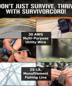 620 LB SurvivorCord Hank, Paracord 550 Type III, Military Grade, Heavy Duty Paracord with 3 Survival Strands, Cordage for Camping, with Survival Firestarter. Black (100 Ft) 100 Feet 32 81x gI1QU3L