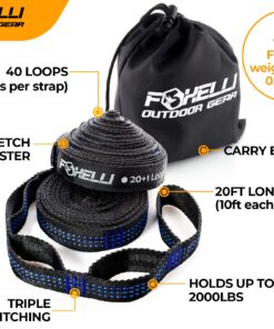 Foxelli Hammock Straps XL – Camping Hammock Tree Straps Set (2 Straps & Carrying Bag), 20 ft Long Combined, 40+2 Loops, 2000 LBS No-Stretch Heavy Duty Hammock Suspension System Kit 24 81x19K3kYnL
