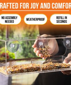 Window Bird Feeder with Strong Suction Cups, Clear Window Bird Feeders for Outside - Transparent Bird House, Balcony Glass Mount, Acrylic Cat, Kids & Elderly Viewing Clear Bird Feeder for Window Perch Large Ranch 33 81x22iA5S1L