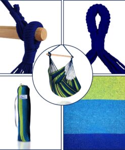 Hammock Sky Large Brazilian Hammock Chair Cotton Weave - Extra Long Bed - Hanging Chair for Yard, Bedroom, Porch, Indoor/Outdoor (Blue & Green) Blue & Green (Not Include Hanging Kit) 29 81x2uP TEhL 1