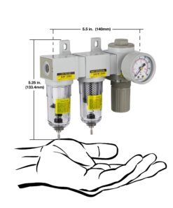 Alternative view of PneumaticPlus SAU2030M-N02G Mini Three Stage Air Drying System, 1/4" NPT - Particulate Air Filter, Coalescing Filter, Air Pressure Regulator Combo - Poly Bowl, Manual Drain