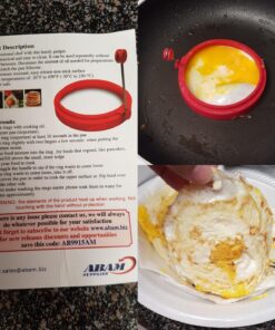 PROFESSIONAL Silicone Egg Ring, Pancake mold Best egg mold for breakfast sandwiches, Omelets and More, Nonstick Mold Ring, Round Red (Pack of 4) and free e-book by ABAM 36 81x6ucqzABL