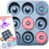 Large Non-Stick 100% LFGB Grade Silicone Donut Pan, Makes 9 Full Size Donuts, Oven, Dishwasher and Freezer Safe Donut Mold by Unicorn Glitter LLC Navy 42 81xCyzmqTPS