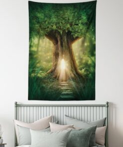 Ambesonne Tree Tapestry, Tree of Life Themed Arrangement with Thirving Jungle Spring Season, Wall Hanging for Bedroom Living Room Dorm Decor, 40" X 60", Brown Yellow Satin 40" Width X 60" Length 19 81xDKByLggL