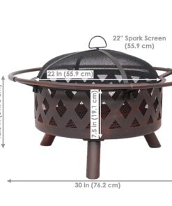 Sunnydaze Bronze Crossweave Wood-Burning Fire Pit - Includes Spark Screen, Fireplace Poker, and Round Cover - 30-Inch 30 in 14 81xEYlUVnfL