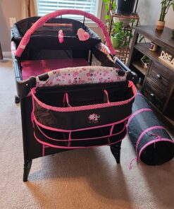 Disney Baby Sweet Wonder Playard, Foldable Baby Playpen: With Newborn Bassinet, Toy Arch, and Carry Bag, Mesh ,Minnie Garden Delight Garden Delight Minnie 28 81xFuoGgFKL