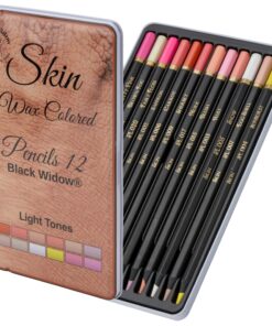 Black Widow Skin Tone Colored Pencils for Adult Coloring - 12 Color Pencils for Portraits and Skintone Artists - A Complete Color Range - Now With Light Fast Ratings.