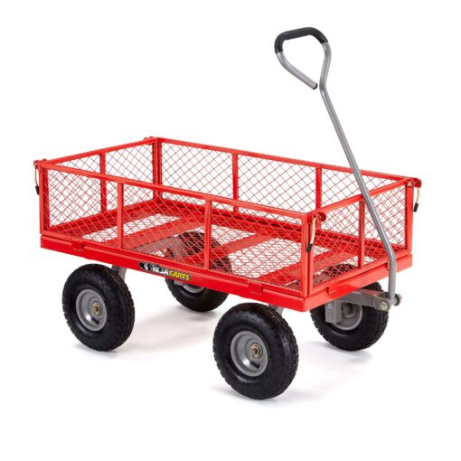 Gorilla Carts 800 Pound Capacity Heavy Duty Steel Mesh Versatile Utility Wagon Cart with Easy Grip Handle for Outdoor Hauling, Red