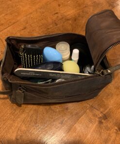 KOMALC Premium Buffalo Leather Unisex Toiletry Bag Travel Dopp Kit Distressed Tan 66 81xPGpJWbaL