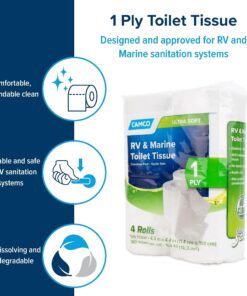Camco Camper/RV Toilet Paper | Sewer-Safe, Septic-Safe & Biodegradable | Designed for Camper, Trailer & Marine Sanitation Systems | 1-Ply Tissue | 4 Toilet Paper Rolls – 280 Sheets per Roll (40275) 70 sheet (Pack of 4) Single 6 81xUi0WjlOL