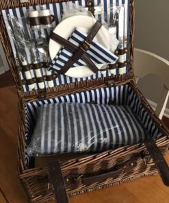 Wicker Picnic Basket for 2 with Waterproof Picnic Blanket, Picnic Set for 2 with Sand-Proof Beach Mat,Willow Hamper Service Gift Set for Camping and Outdoor Party Best Gift 15.4" For 2 43 81xVC9rLJFL