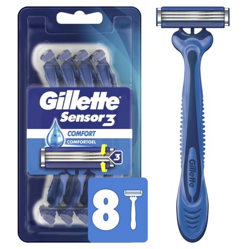 Gillette Sensor3 Comfort Disposable Razors for Men, 8 Count, Lubrastrip Glides Easily Over Your Skin Sensor3 Comfort (8ct)