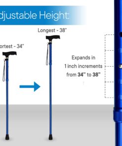 RMS Folding Cane - Foldable Walking Cane with Adjustable Height - Collapsible and Lightweight - Soft Ergonomic Handle for Comfortable Grip - Portable Walking Stick for Mobility Aid Blue 16 81xZDm9UNhL