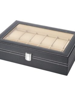 READAEER 12 Slot PU Leather Watch Box Display Case Jewelry Organizer with Glass Top 28 81xcIVfYedL