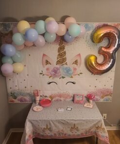 Unicorn Themed Party Supplies Set,Unicorn Cake Plates,Cups,Napkins,Tablecloth,Straws&Decoration,Paper Disposable Tableware Set for Girls Children Birthday Party or First,Baby Shower, Serves 16 Guests 33 81xcQTJP4nL