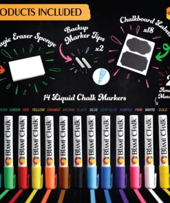 Blami Arts Liquid Chalk Markers Washable -14 Ink Pens & Extra Gold and Silver Colors - Chalkboard Labels Pack Included Non Toxic - Reversible Tips and Erasing Sponge included 14-pack multi-colors 30 81xiyezPaKL 1